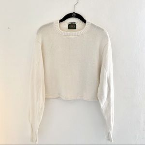 Vintage J.crew cream cotton crew neck cropped long sleeve sweater size medium